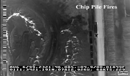 Aerial thermal mapping image of a chip pile fire within a landfill